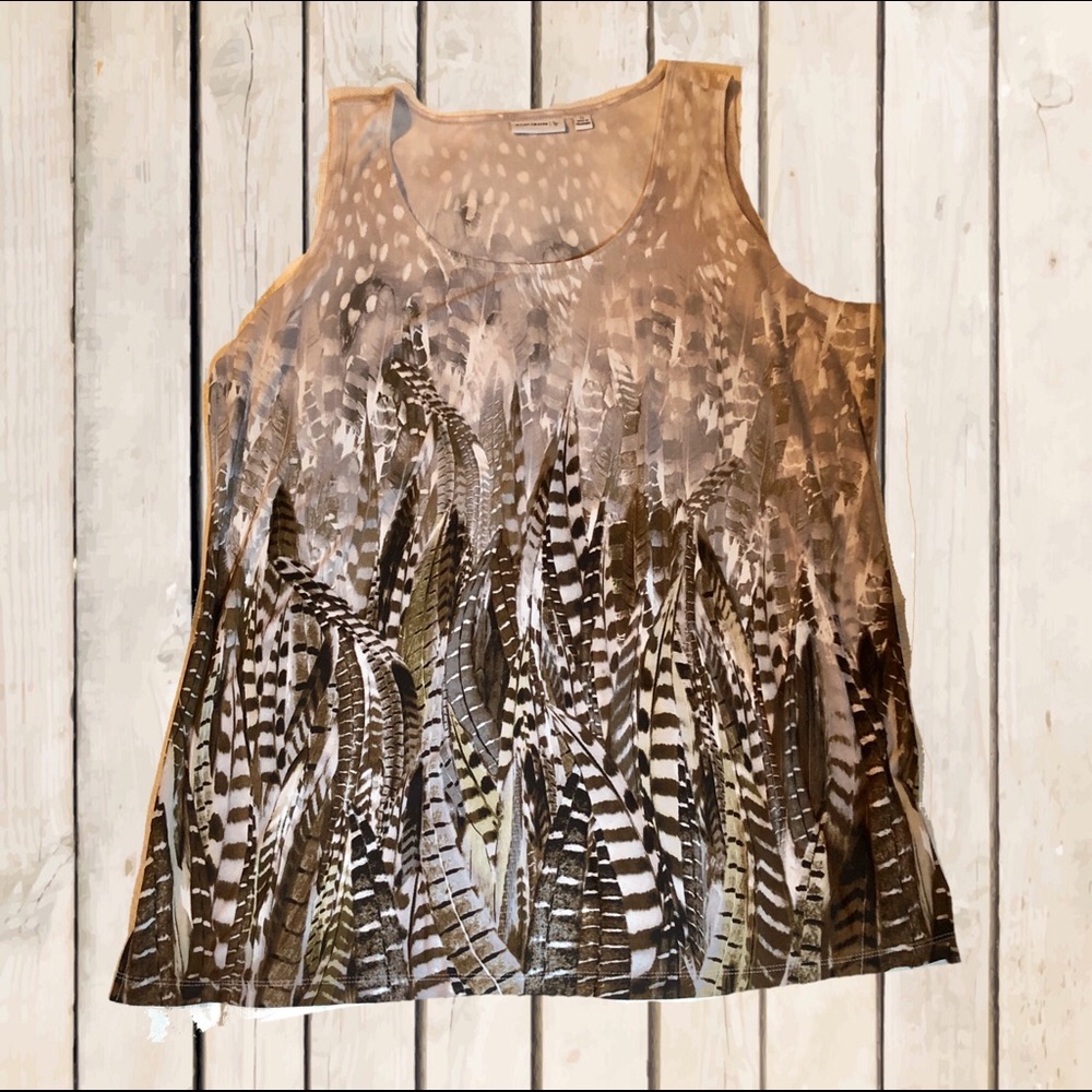 Susan Graver 2X Tank Top Tribal Feathers BoHo GUC